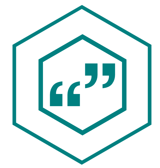 LangPrac logo quotation marks within two hexagons